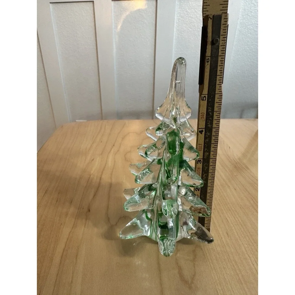 Vintage Glass Christmas Tree Green Ribbon Swirl Art Glass Taiwan